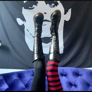 Doc Dr. Martens Black Knee High Zip/lace Up Boots